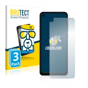 Face avant d’un emballage produit avec le logo de la marque BROTECT. À côté, l’appareil Motorola One Vision est représenté ave