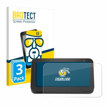 Face avant d’un emballage produit avec le logo de la marque BROTECT. À côté, l’appareil Amazon Echo Show 5 (2e Gen.) est repré