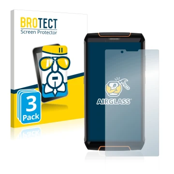 Face avant d’un emballage produit avec le logo de la marque BROTECT. À côté, l’appareil Cubot King Kong 3 est représenté avec 