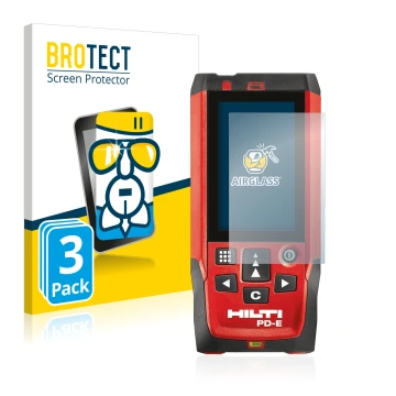 Face avant d’un emballage produit avec le logo de la marque BROTECT. À côté, l’appareil Hilti PD-E est représenté avec la prot