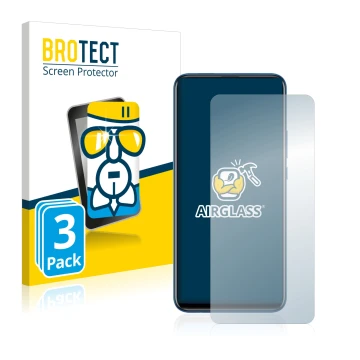 Face avant d’un emballage produit avec le logo de la marque BROTECT. À côté, l’appareil Huawei Y9 Prime 2019 est représenté av