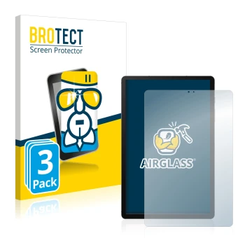 Face avant d’un emballage produit avec le logo de la marque BROTECT. À côté, l’appareil Samsung Galaxy Tab S6 WiFi 2019 est re