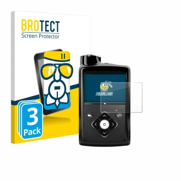 Face avant d’un emballage produit avec le logo de la marque BROTECT. À côté, l’appareil Medtronic Minimed 670G est représenté 