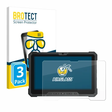 Face avant d’un emballage produit avec le logo de la marque BROTECT. À côté, l’appareil Dell Latitude 12 Rugged 7212 est repré