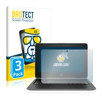 Face avant d’un emballage produit avec le logo de la marque BROTECT. À côté, l’appareil HP ProBook x360 11 G3 est représenté a