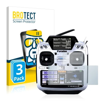 Face avant d’un emballage produit avec le logo de la marque BROTECT. À côté, l’appareil Robbe Futaba T32MZ est représenté avec