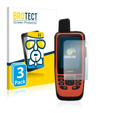 Face avant d’un emballage produit avec le logo de la marque BROTECT. À côté, l’appareil Garmin GPSMAP 86i est représenté avec 