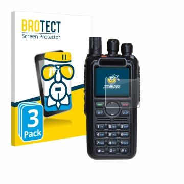 Face avant d’un emballage produit avec le logo de la marque BROTECT. À côté, l’appareil AnyTone AT-D878UV Plus est représenté 