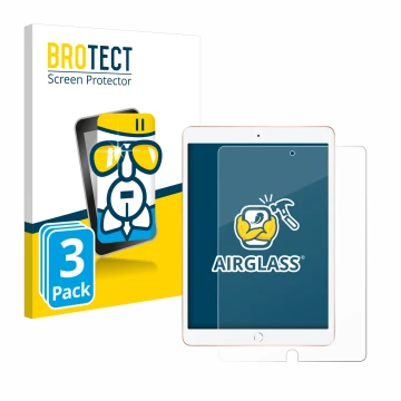 Face avant d’un emballage produit avec le logo de la marque BROTECT. À côté, l’appareil Apple iPad 10.2