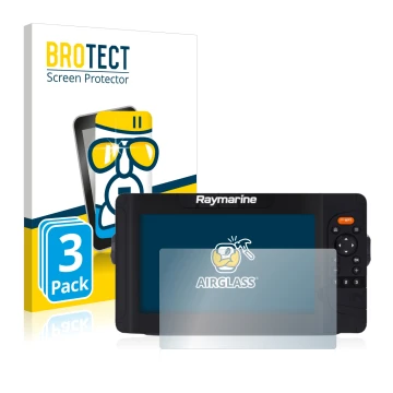 Face avant d’un emballage produit avec le logo de la marque BROTECT. À côté, l’appareil Raymarine Element 9 HV est représenté 