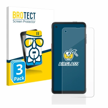 Face avant d’un emballage produit avec le logo de la marque BROTECT. À côté, l’appareil Samsung Galaxy XCover Pro est représen
