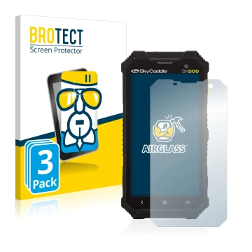Face avant d’un emballage produit avec le logo de la marque BROTECT. À côté, l’appareil SkyCaddie SX500 est représenté avec la