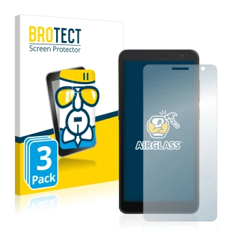 Face avant d’un emballage produit avec le logo de la marque BROTECT. À côté, l’appareil Alcatel 1B 2020 est représenté avec la