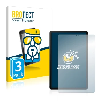 Face avant d’un emballage produit avec le logo de la marque BROTECT. À côté, l’appareil Samsung Galaxy Tab S6 2020 est représe