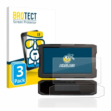 Face avant d’un emballage produit avec le logo de la marque BROTECT. À côté, l’appareil Honda CRF1100L 2020 Affichage de la vi