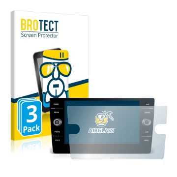 Face avant d’un emballage produit avec le logo de la marque BROTECT. À côté, l’appareil Volkswagen Touran 2017 Discover Media 