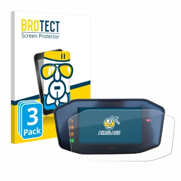 Face avant d’un emballage produit avec le logo de la marque BROTECT. À côté, l’appareil KTM 890 Duke R 2020 TFT Screen est rep