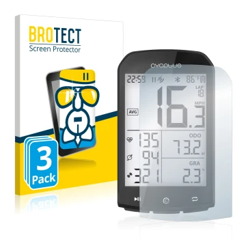 Face avant d’un emballage produit avec le logo de la marque BROTECT. À côté, l’appareil Cycplus M1 2.9