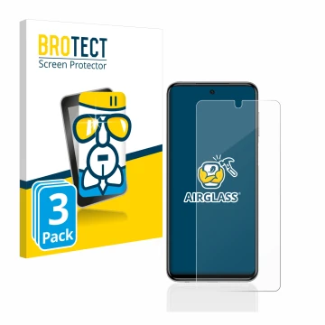 Face avant d’un emballage produit avec le logo de la marque BROTECT. À côté, l’appareil Xiaomi Redmi Note 9S est représenté av