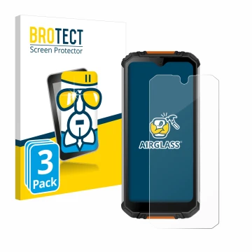 Face avant d’un emballage produit avec le logo de la marque BROTECT. À côté, l’appareil Oukitel WP6 est représenté avec la pro