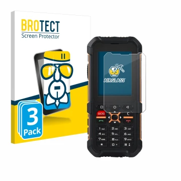 Face avant d’un emballage produit avec le logo de la marque BROTECT. À côté, l’appareil RugGear RG170 est représenté avec la p