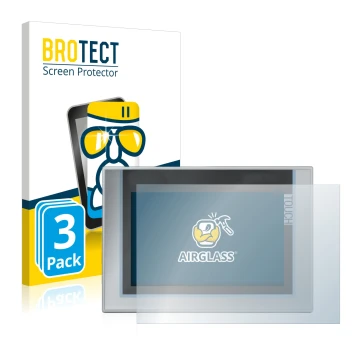 Face avant d’un emballage produit avec le logo de la marque BROTECT. À côté, l’appareil Siemens Simatic TP1200 Comfort est rep