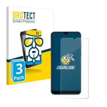 Face avant d’un emballage produit avec le logo de la marque BROTECT. À côté, l’appareil Beafon M6 est représenté avec la prote