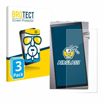 Face avant d’un emballage produit avec le logo de la marque BROTECT. À côté, l’appareil Astell&Kern A&norma SR25 est représent