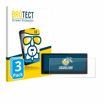 Face avant d’un emballage produit avec le logo de la marque BROTECT. À côté, l’appareil Joying 4G Car Radio 10.25