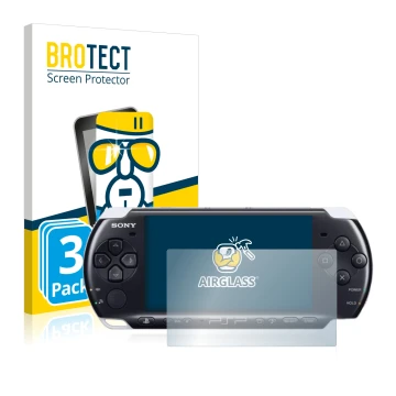 Face avant d’un emballage produit avec le logo de la marque BROTECT. À côté, l’appareil Sony PSP 3003 est représenté avec la p
