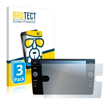 Face avant d’un emballage produit avec le logo de la marque BROTECT. À côté, l’appareil Volkswagen Tiguan Discover Media 8