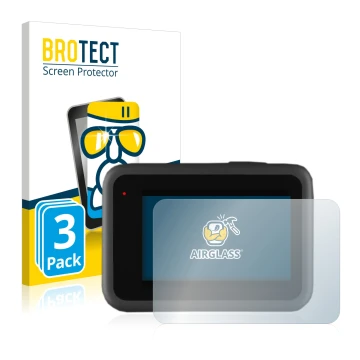 Face avant d’un emballage produit avec le logo de la marque BROTECT. À côté, l’appareil GoPro Hero 9 Black est représenté avec