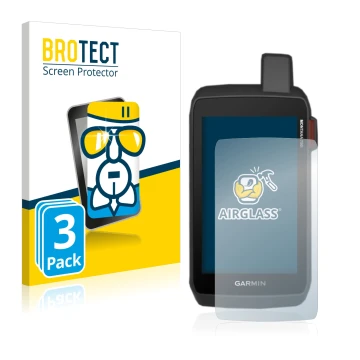 Face avant d’un emballage produit avec le logo de la marque BROTECT. À côté, l’appareil Garmin Montana 700i est représenté ave