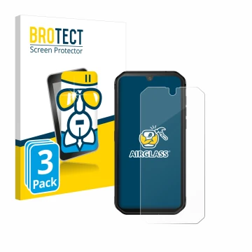 Face avant d’un emballage produit avec le logo de la marque BROTECT. À côté, l’appareil Blackview BV9900E est représenté avec 