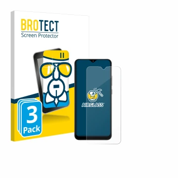 Face avant d’un emballage produit avec le logo de la marque BROTECT. À côté, l’appareil Samsung Galaxy A02s est représenté ave