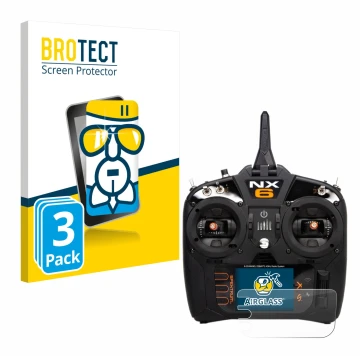Face avant d’un emballage produit avec le logo de la marque BROTECT. À côté, l’appareil Spektrum NX10 est représenté avec la p