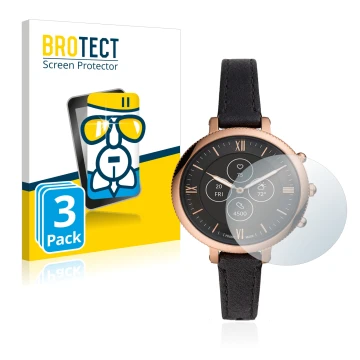 Face avant d’un emballage produit avec le logo de la marque BROTECT. À côté, l’appareil Fossil Monroe Hybrid HR est représenté
