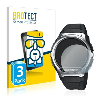 Face avant d’un emballage produit avec le logo de la marque BROTECT. À côté, l’appareil Casio Wave Ceptor WV-58 est représenté