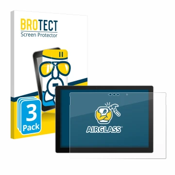 Face avant d’un emballage produit avec le logo de la marque BROTECT. À côté, l’appareil Microsoft Surface Pro 7 Plus est repré