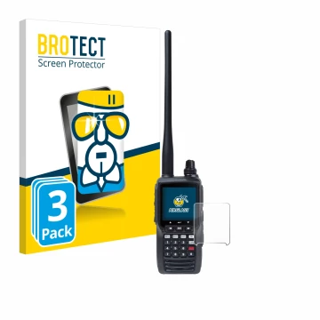 Face avant d’un emballage produit avec le logo de la marque BROTECT. À côté, l’appareil Yaesu FTA-550 est représenté avec la p