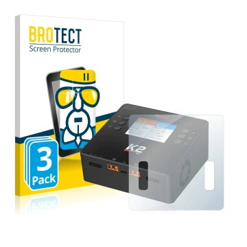 Face avant d’un emballage produit avec le logo de la marque BROTECT. À côté, l’appareil ISDT Smart Duo Charger K2 est représen