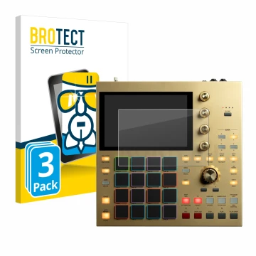 Face avant d’un emballage produit avec le logo de la marque BROTECT. À côté, l’appareil Akai MPC One est représenté avec la pr
