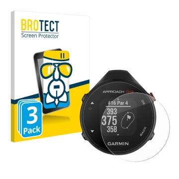 Face avant d’un emballage produit avec le logo de la marque BROTECT. À côté, l’appareil Garmin Approach G12 est représenté ave