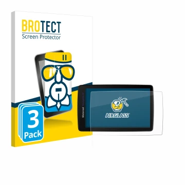 Face avant d’un emballage produit avec le logo de la marque BROTECT. À côté, l’appareil BMW Navigator VI est représenté avec l