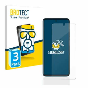 Face avant d’un emballage produit avec le logo de la marque BROTECT. À côté, l’appareil Xiaomi Poco X3 Pro est représenté avec