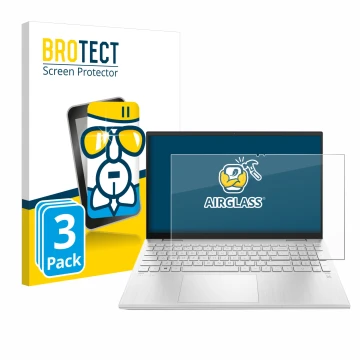 Face avant d’un emballage produit avec le logo de la marque BROTECT. À côté, l’appareil HP Pavilion x360 (15-erX) est représen