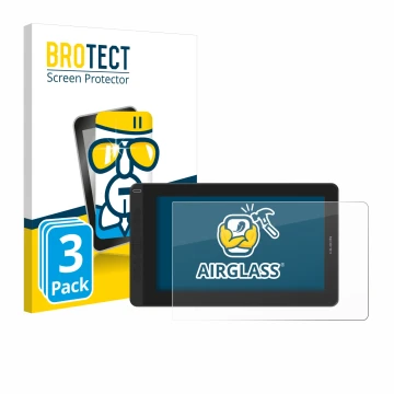 Face avant d’un emballage produit avec le logo de la marque BROTECT. À côté, l’appareil Huion Kamvas 13 est représenté avec la