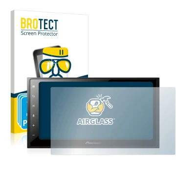 Face avant d’un emballage produit avec le logo de la marque BROTECT. À côté, l’appareil Pioneer SPH-DA250DAB est représenté av