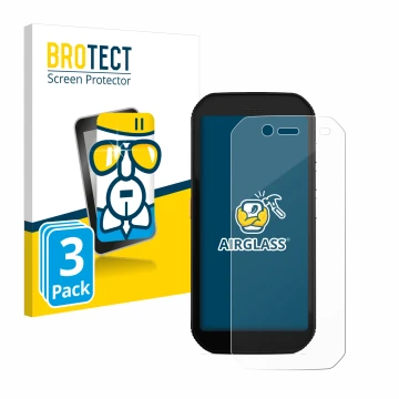 Face avant d’un emballage produit avec le logo de la marque BROTECT. À côté, l’appareil Caterpillar Cat S42 H+ est représenté 