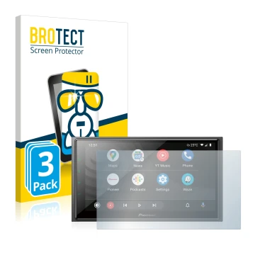 Face avant d’un emballage produit avec le logo de la marque BROTECT. À côté, l’appareil Pioneer SPH-EVO64DAB est représenté av